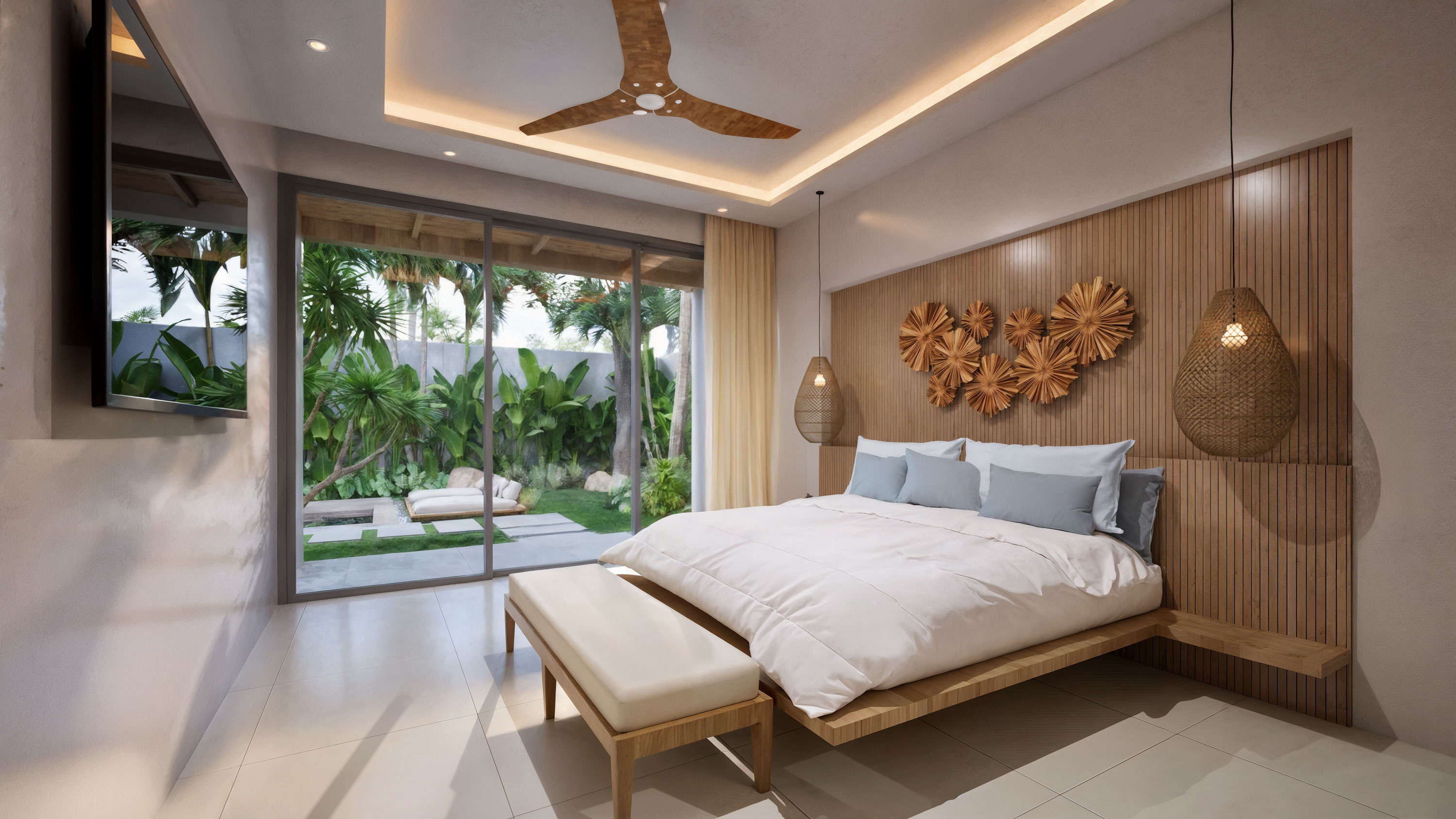 Master bedroom with garden terrace view
